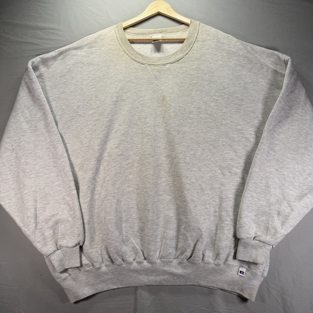 Vintage Russell Athletic Sweatshirt Mens 4XL Gray Crewneck Fleece Distressed 90s